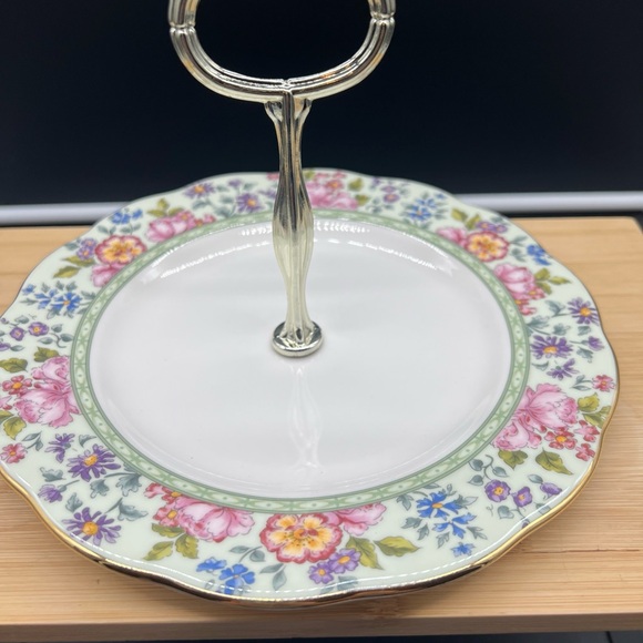 Royal Albert Floral Cake Stand with Pink and Blue Accents - Picture 1 of 6